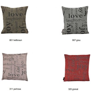 Kuschelkissen Joy mit trendiger Aufschrift in 4 Farben
