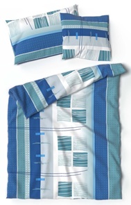 Jersey Bettwäsche Lotus Amalfi blau mit grafischem Mister