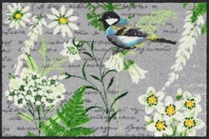Fussmatte Salonlöwe Spring Poetry mit Blaumeise auf Glockenblume Grösse 50x75cm