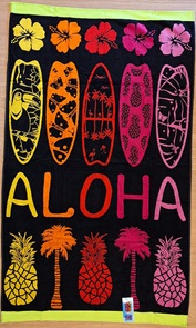 Banzai Aloha Badetuch - Strandtuch bunt gestreift in gelb-rot-lila in der Grösse 100x175cm