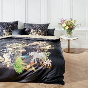 Feinste Interlock-Jersey Bettwäsche Fleuresse Black-Premium in der Farbe Dunkelgrau 01 mit exotischen Tieren