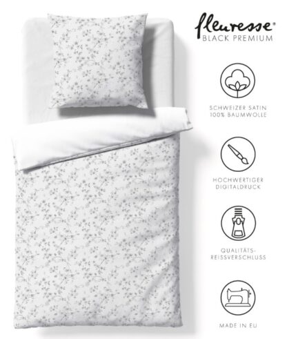 CH-Satin Bettwäsche Black-Premium "Filigranes Blumenmuster" – Bild 3