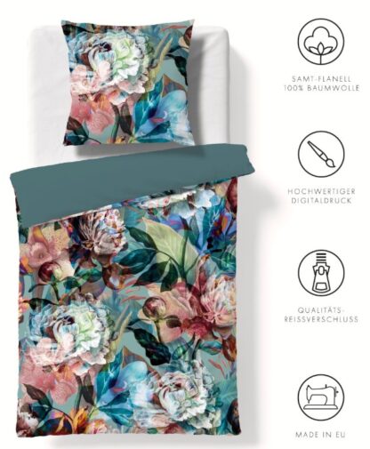 Flanell Bettwäsche-Garnitur Fleuresse Valencia-Multicolor "Prächtige Blumen" – Bild 5