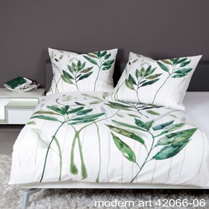 Satin Bettwäsche Janine modern-art mit Blätter-Design in grün und türkis