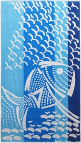 Strandtuch Fisch blau Grösse 100x180cm aus 100% Baumwolle
