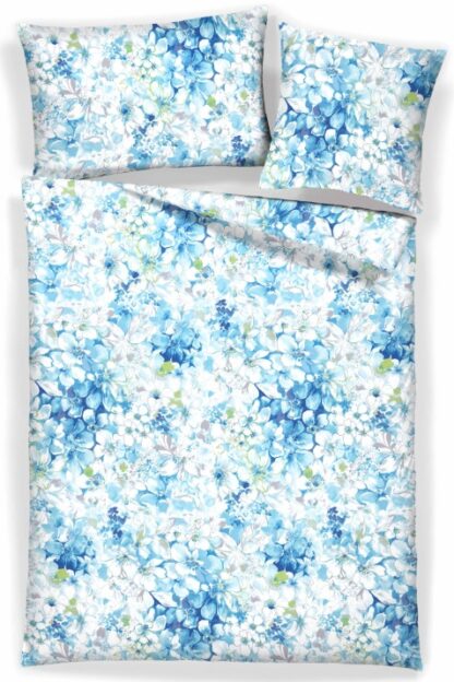 Satin-Bettwäsche LaBelle Blüten blau Allover – Bild 3