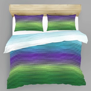 Satin Marken-Bettwäsche Fusion mit geometrischem Streifen-Muster in leuchtenden Farben von blau, grün und violett