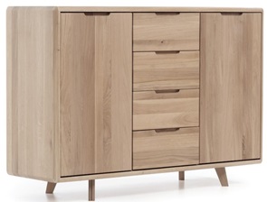 Sideboard Skagen Modell mit 4 Schubladen aus massiver Eiche innen und aussen weisslich geölt