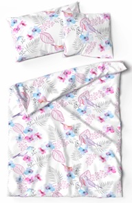 Lotus Bambus-Bettwäsche Elmira mit zartem Blumendesign in blau und rosa