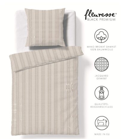 Damast Bettwäsche Black-Premium Creme "Klassisches Streifenmuster" – Bild 3