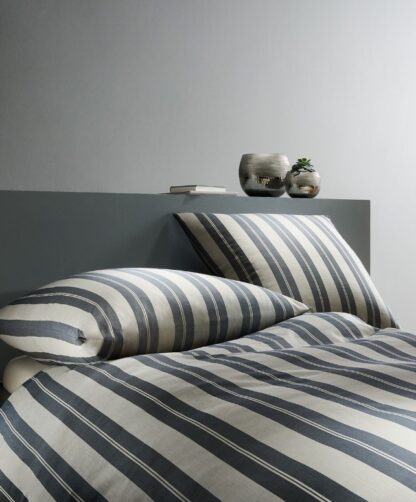 Damast Bettwäsche Black-Premium Creme "Klassisches Streifenmuster" – Bild 2