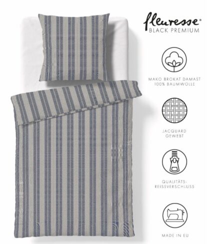 Damast Bettwäsche Black-Premium Creme "Klassisches Streifenmuster" – Bild 3