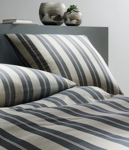 Damast Bettwäsche Black-Premium Creme "Klassisches Streifenmuster" – Bild 4