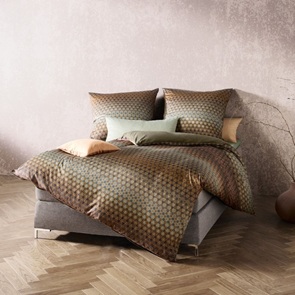 Jersey-Bettwäsche in Grau-Braun mit geometrischem Muster