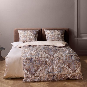 Satin Bettwäsche Fleuresse Black-Premium in der Farbe Silber-07 mit Paisley- und Ornamentdessin in Beige- und Grautönen