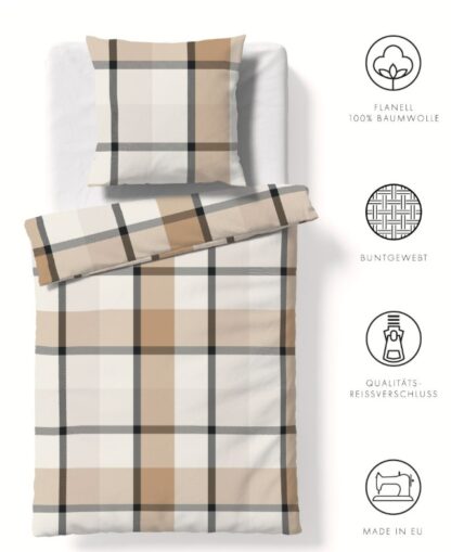 Flanell Bettwäsche-Garnitur Fleuresse Beige "Karos" – Bild 3