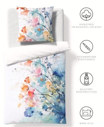 Leinen Bettwäsche Fleuresse Provence-Cassis "aquarellierte Blumen" – Bild 3