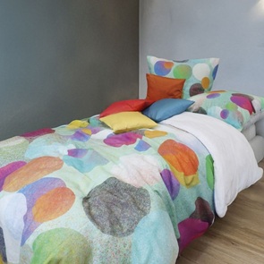 Halbleinen Bettwäsche Fleuresse Provence-Cassis Farbe Bunt-9 mit farbenfrohem Kreis-Dessin in kräftigen Farben