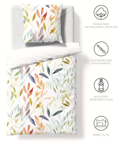 Leinen Bettwäsche Fleuresse Provence-Cassis "Modernes Blättermotiv" – Bild 3