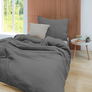 Uni-Bettwäsche Fleuresse-Faro Musselin Farbe Anthrazit aus 100% Mako-Baumwolle