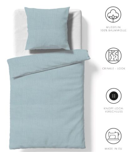 Musselin Bettwäsche Fleuresse Faro "Uni-Bleu" – Bild 3