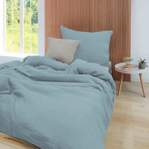 Uni-Bettwäsche Fleuresse-Faro Musselin Farbe Bleu aus 100% Mako-Baumwolle