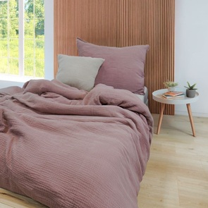 Uni-Bettwäsche Fleuresse-Faro Musselin Farbe Mauve aus 100% Mako-Baumwolle
