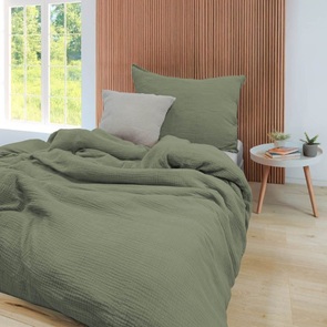 Uni-Bettwäsche Fleuresse-Faro Musselin Farbe Salbeigrün aus 100% Mako-Baumwolle
