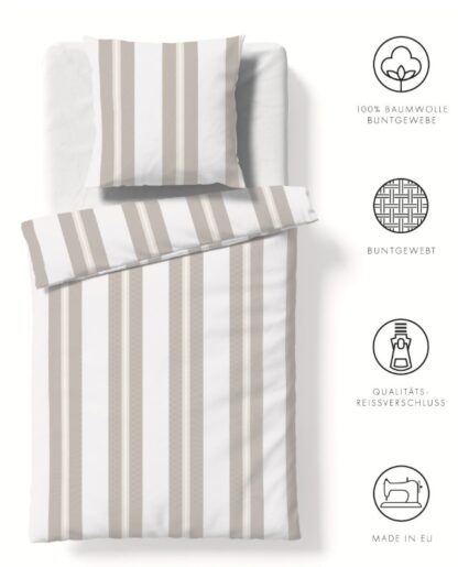 Buntgewebe Bettwäsche Porto Beige "Streifenmuster" – Bild 3