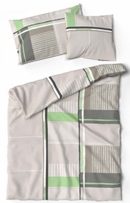 Satin Bettwäsche Lotus Rey grün mit grafischem Design