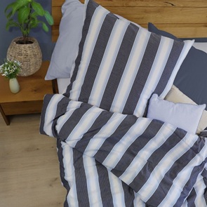 Seersucker-Bettwäsche Rio mit breiten blau-weissen Streifen