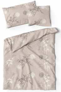 Lotus Junko Seersucker Bettwäsche in beige mit Bambusblätter