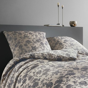 Tencel Damast-Bettwäsche Grau Jacquard gewebt mit filigranen floralen Muster