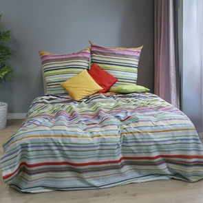 Satin Bettwäsche Fleuresse mit bunten Querstreifen in leuchtenden Farben