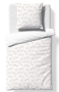 Satin Wende-Bettwäsche Fleuresse Modern-Garden mit zartem Gräserdessin in beige auf weissem Fond