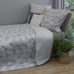 Satin Wende-Bettwäsche Fleuresse Modern-Garden mit zartem Gräserdessin in grau auf weissem Fond