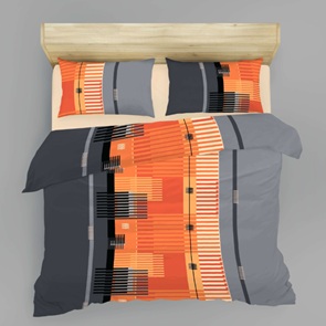 Renforcé Bettwäsche mit geometrischem Dessin in Orange- und Grautönen