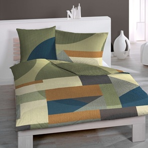 Satin Bettwäsche LaBelle Geo mit geometrischem Dessin in grün