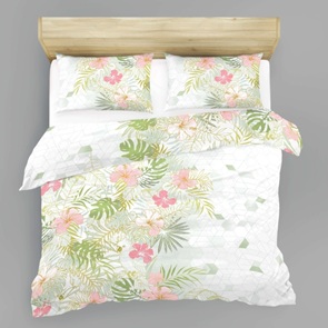 Satin Bettwäsche LaBelle Palm Leaves mit Hibiskusblüten