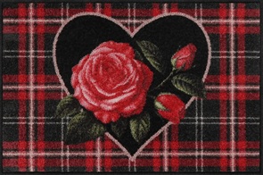 Fussmatte Salonlöwe English Rose mit Rosenherz auf Tartandessin Grösse 50x75cm