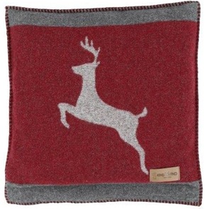 Sofakissen Alpenchic Sedrun rot-grau mit springendem Hirsch Grösse 45x45cm