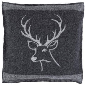Sofakissen Alpenchic Surselva anthrazit-grau mit Hirschkopf Grösse 45x45cm