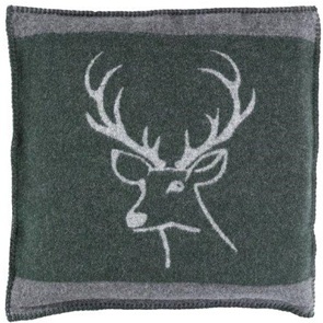 Sofakissen Alpenchic Surselva anthrazit-grün mit Hirschkopf Grösse 45x45cm