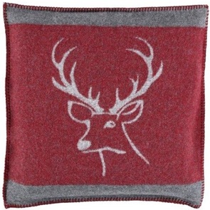Sofakissen Alpenchic Surselva anthrazit-rot mit Hirschkopf Grösse 45x45cm