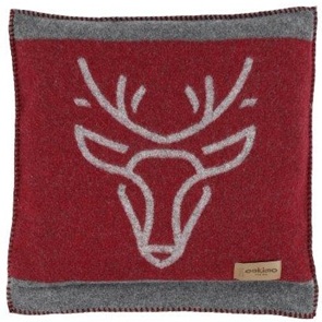 Sofakissen Alpenchic Zernez rot-grau mit Hirschkopf Grösse 45x45cm