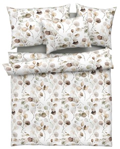 Satin Bettwäsche Tamara-R Selection Benita mit zartbeigem Blättermotiv