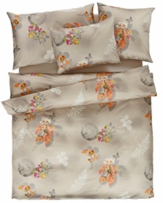 Feinsatin Bettwäsche Tamara-R Selection Enno mit Blätter, Schmetterlingen und weissen Blüten