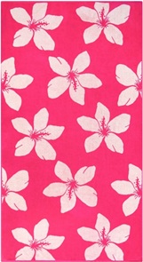 Badetuch Strandtuch Flora in Lila mit einem Dessin voller Hibiskusblüten