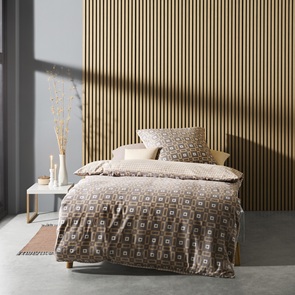 Feinbiber Wende-Bettwäsche Fleuresse Aspen Braun-Beige mit modernem Karo