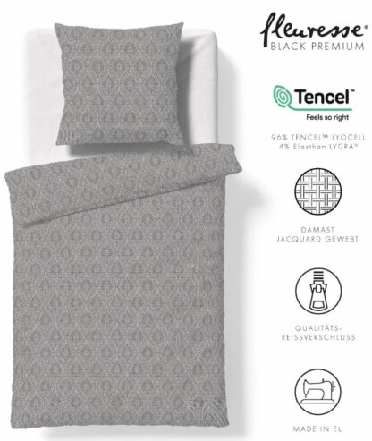 Damast-Tencel Bettwäsche Black-Premium Grau "Filigrane Ornamente" – Bild 4